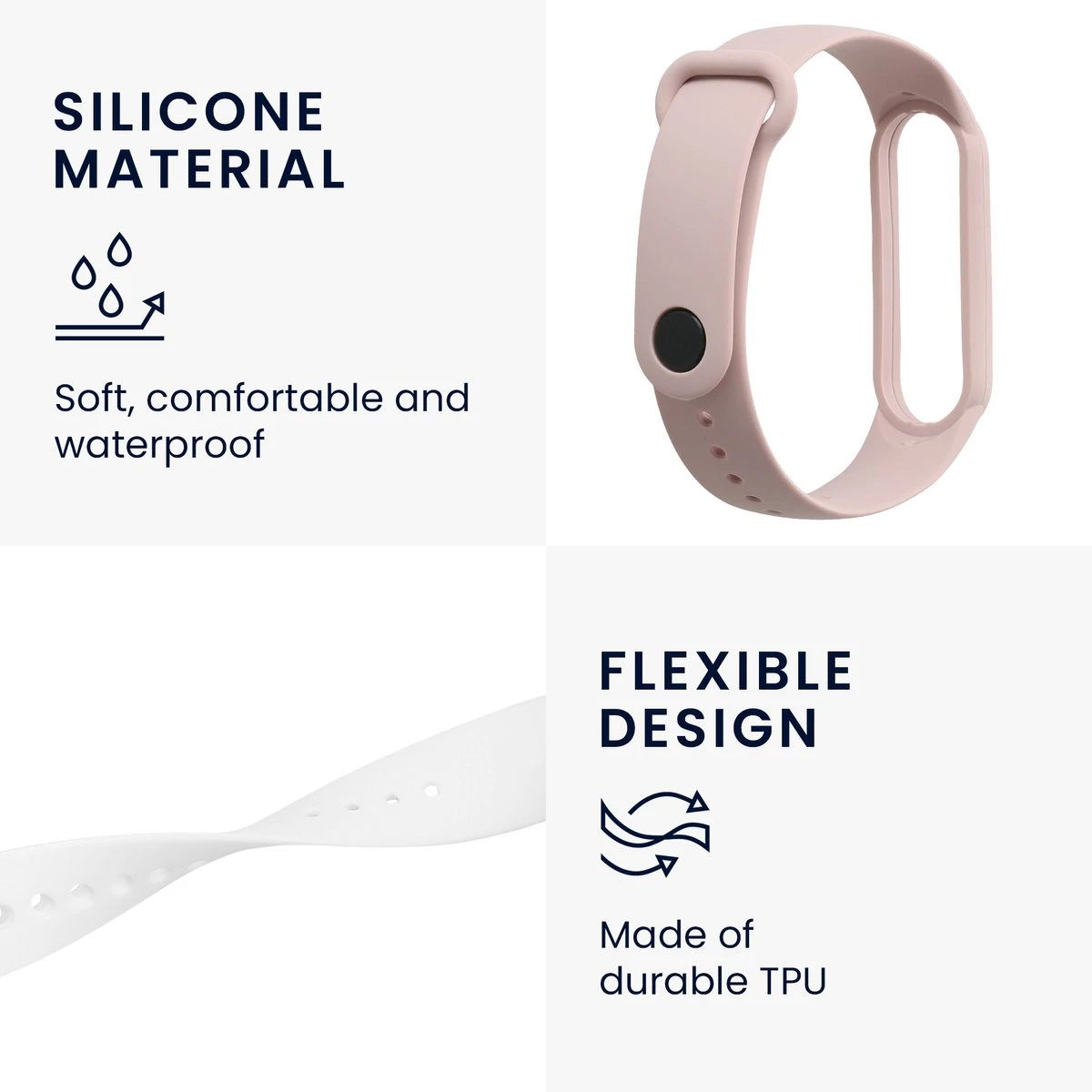 Kwmobile Horlogeband Voor Xiaomi Mi Smart Band 6 / Mi Band 6 / Band 5 - 3x Siliconen Bandje In Wit / Oudroze / Lavendel - Voor Fitnesstracker 6 Kwmobile Horlogeband Voor Xiaomi Mi Smart Band 6 / Mi Band 6 / Band 5 - 3x Siliconen Bandje In Wit / Oudroze / Lavendel - Voor Fitnesstracker - Afbeelding 4