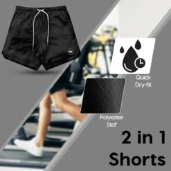 MW® Sportbroek Heren - Fitnessbroek - Sportkleding - 2 In 1 Shorts - Hardloopbroek (Zwart - XXL) -Merkloos Winkel 1200x1200 5758