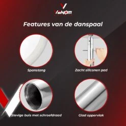 Venom Sports® XPOLE – Verstelbare Danspaal – Dance Pole – 275 Cm Hoog – 2 Standen – Silicone Pad – Zilver -Merkloos Winkel 1200x1200 5808