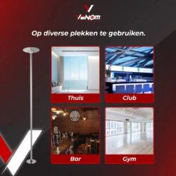 Venom Sports® XPOLE – Verstelbare Danspaal – Dance Pole – 275 Cm Hoog – 2 Standen – Silicone Pad – Zilver -Merkloos Winkel 1200x1200 5809