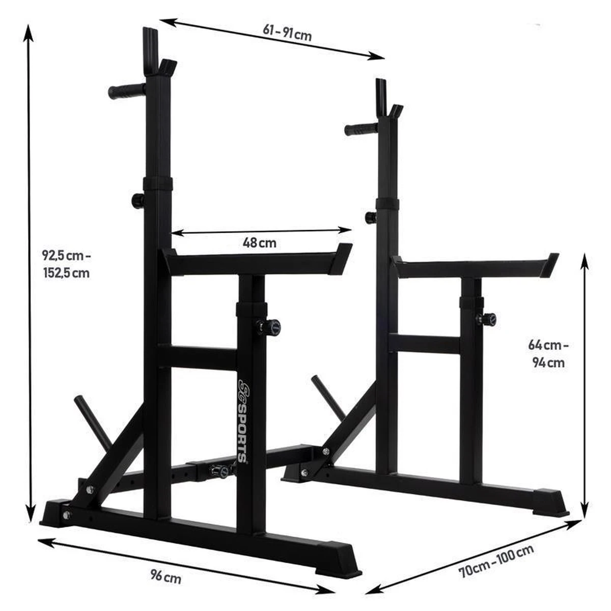 ScSPORTS® Squat Rack - Squat Rek - Verstelbaar - Tot 150 KG Belastbaar - Fitness 7 ScSPORTS® Squat Rack - Squat Rek - Verstelbaar - Tot 150 KG Belastbaar - Fitness - Afbeelding 5