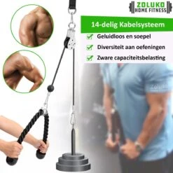 Zoluko Home Fitness Kabelsysteem 14-delig Set - Krachtstation Voor Thuis Sporten - Incl. E-book - Incl. Triceps Touw, Biceps Stang En Handgrepen - 100kg Draagkracht - Eenvoudige Bevestiging - Krachttraining - Lat Pulley - Home Gym - Zwart/Zilver -Merkloos Winkel 1200x1200 5905