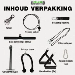 Zoluko Home Fitness Kabelsysteem 14-delig Set - Krachtstation Voor Thuis Sporten - Incl. E-book - Incl. Triceps Touw, Biceps Stang En Handgrepen - 100kg Draagkracht - Eenvoudige Bevestiging - Krachttraining - Lat Pulley - Home Gym - Zwart/Zilver -Merkloos Winkel 1200x1200 5908