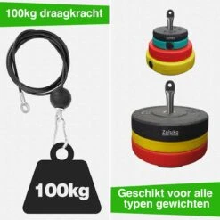 Zoluko Home Fitness Kabelsysteem 10-delig Set - Krachtstation Voor Thuis Sporten - Incl. E-book - Incl. Triceps Touw En Enkel Straps - 100kg Draagkracht - Eenvoudige Bevestiging - Krachttraining - Lat Pulley - Home Gym - Zwart/Zilver -Merkloos Winkel 1200x1200 5917