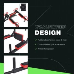 Zoluko Professionele Dip & Pull Up Bar Wandmontage - Incl. Weerstandsband Medium En E-book - 200kg Draagkracht - Dip Station - Eenvoudige Bevestiging - 2 In 1 Pull Up Station En Dip Station - Optrekstang Fitness - Dip Bars - Chin Up Bar - Zwart/Rood -Merkloos Winkel 1200x1200 5928