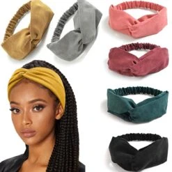 BOTC Haarband - 6 Stuks Vouwen Haarbanden Set - Haarband Velvet Suede - Dames Haarbanden - 6 Kleuren Mixen - Elastisch Antislip