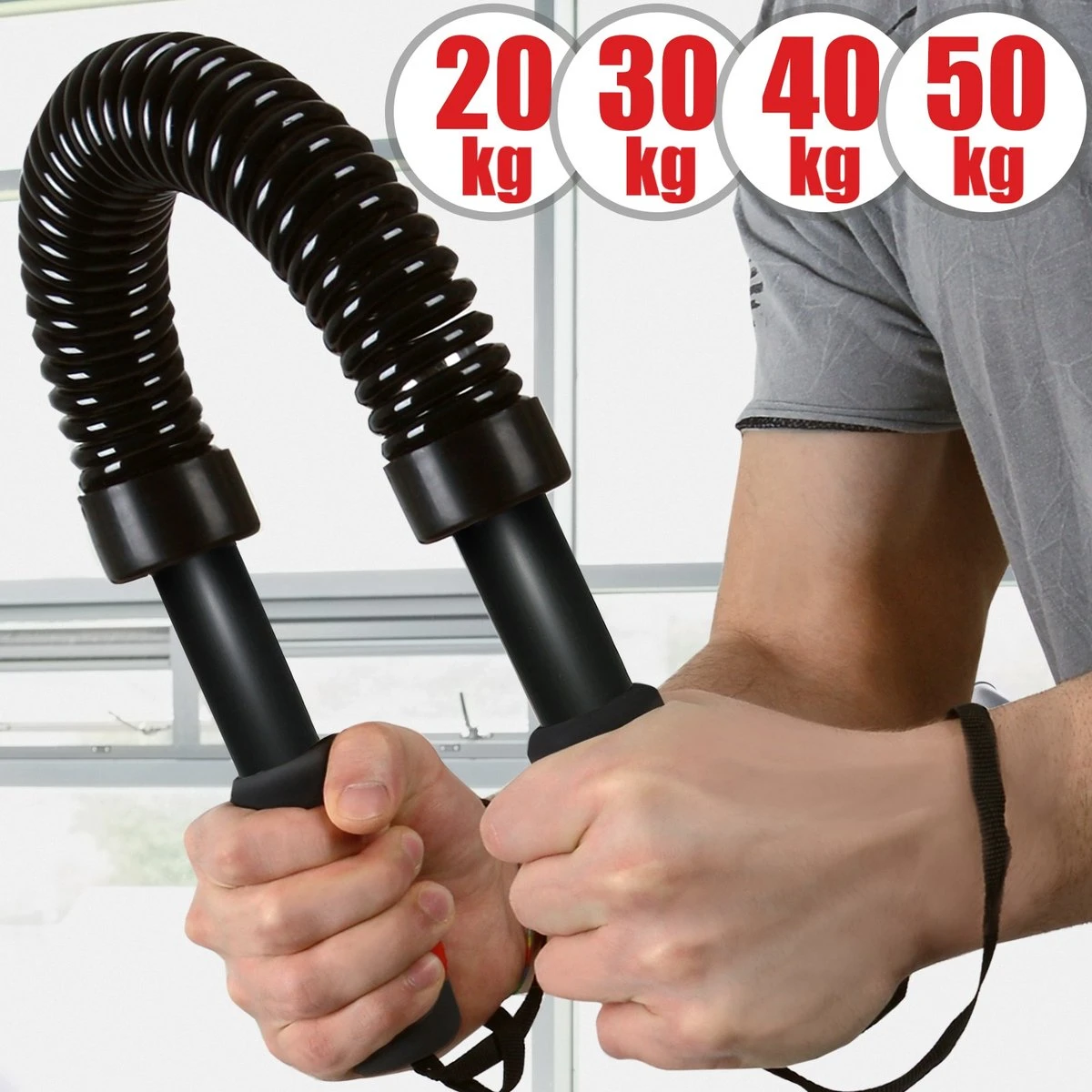 Physionics - Arm Buigveer 50kg - Zwart - Stalen Buigstang Voor Bovenarmen, Onderarmen, Biceps En Borst Krachttraining - Power Twister, Armtrainer, Spanveer, Weerstandsveer 3 Physionics - Arm Buigveer 50kg - Zwart - Stalen Buigstang Voor Bovenarmen, Onderarmen, Biceps En Borst Krachttraining - Power Twister, Armtrainer, Spanveer, Weerstandsveer