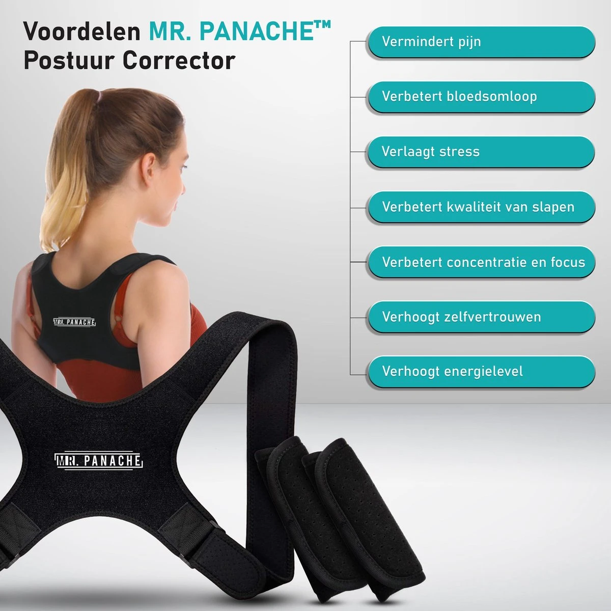 MR. PANACHE Postuur Corrector - Met Extra Okselpads - Houding Correctie - Rugbrace - Posture Corrector - Rug Corrector - Schouder Brace - Rugband - One Size 4 MR. PANACHE Postuur Corrector - Met Extra Okselpads - Houding Correctie - Rugbrace - Posture Corrector - Rug Corrector - Schouder Brace - Rugband - One Size - Afbeelding 2