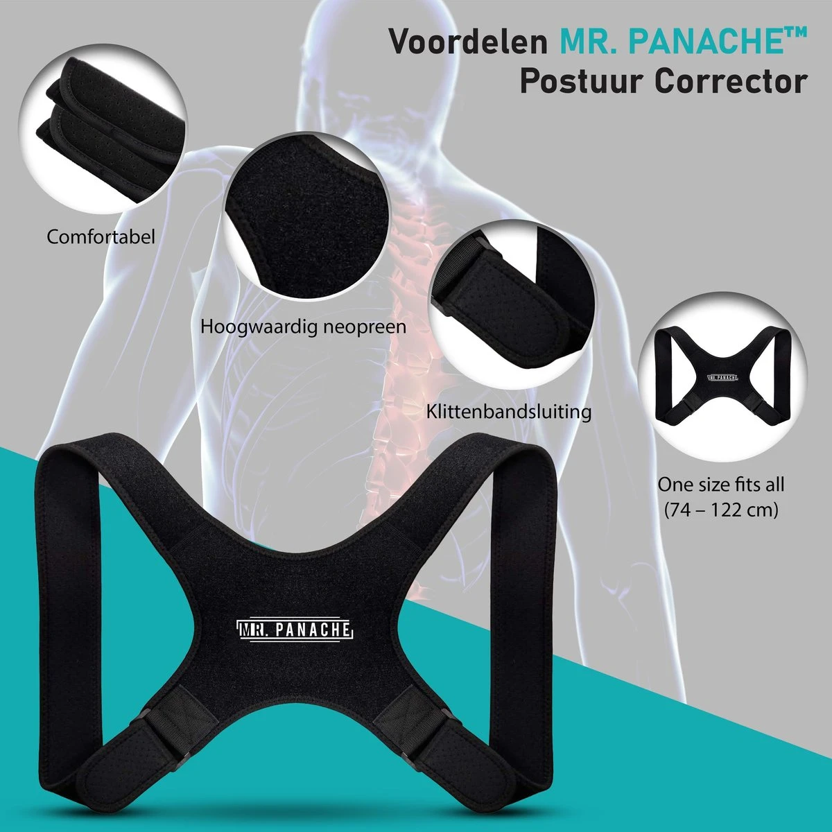 MR. PANACHE Postuur Corrector - Met Extra Okselpads - Houding Correctie - Rugbrace - Posture Corrector - Rug Corrector - Schouder Brace - Rugband - One Size 5 MR. PANACHE Postuur Corrector - Met Extra Okselpads - Houding Correctie - Rugbrace - Posture Corrector - Rug Corrector - Schouder Brace - Rugband - One Size - Afbeelding 3