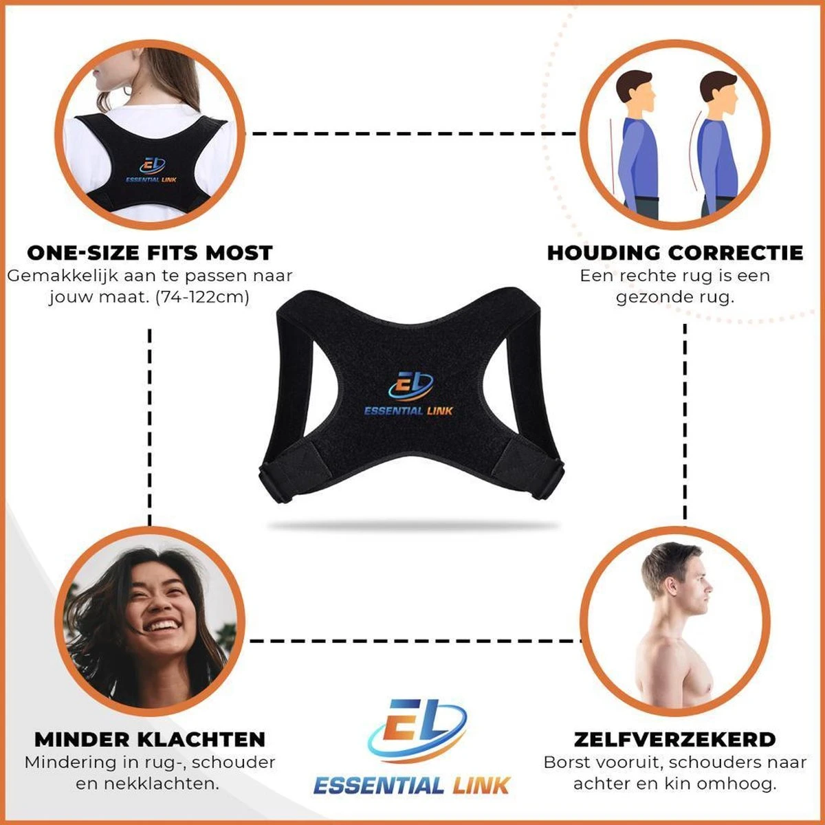 Essential Link Rugbrace – Houding Corrector - Postuur Corrector – Borstomvang Van 74-122cm - Geschikt Voor Mannen/Vrouwen - One Size 7 Essential Link Rugbrace – Houding Corrector - Postuur Corrector – Borstomvang Van 74-122cm - Geschikt Voor Mannen/Vrouwen - One Size - Afbeelding 5