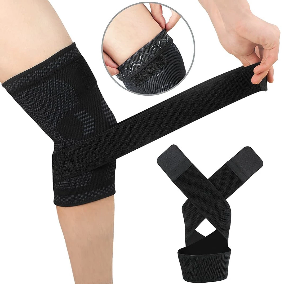 WG COMMERCE ® Compressie Knie Brace Met Straps - Knie Bandage - Knie Verband - Elastische Bandage - Band - Strap - Sleeve - Kousen - Warmers - Blessures - Sport Ondersteuning - Knee Support - Vrouwen - Mannen - Maat: Medium - 1 Stuk - Zwart 4 WG COMMERCE ® Compressie Knie Brace Met Straps - Knie Bandage - Knie Verband - Elastische Bandage - Band - Strap - Sleeve - Kousen - Warmers - Blessures - Sport Ondersteuning - Knee Support - Vrouwen - Mannen - Maat: Medium - 1 Stuk - Zwart - Afbeelding 2