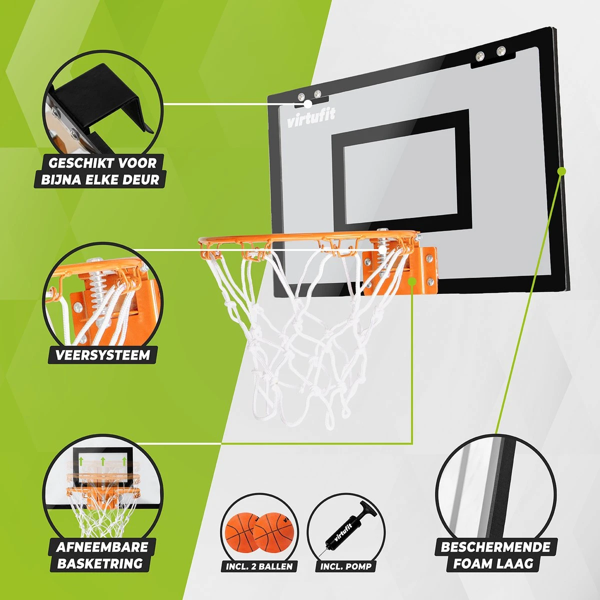 VirtuFit Pro Mini Basketbalbord - Mini Hoop - Met 2 Ballen En Pomp - Basketbalring - Zwart 6 VirtuFit Pro Mini Basketbalbord - Mini Hoop - Met 2 Ballen En Pomp - Basketbalring - Zwart - Afbeelding 4