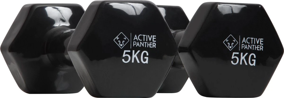 Active Panther Dumbbell Set 2 X 5 KG - 10 Kg Totaal - Vinyl - Zwart 4 Active Panther Dumbbell Set 2 X 5 KG - 10 Kg Totaal - Vinyl - Zwart - Afbeelding 2