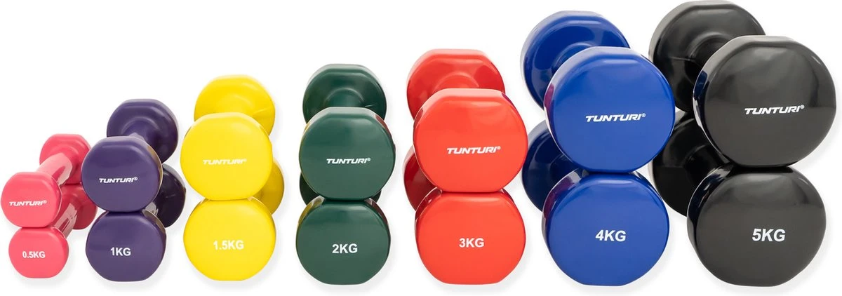 Tunturi Dumbbell Set - 2 X 1,0 Kg - Vinyl - Paars - Incl. Gratis Fitness App 8 Tunturi Dumbbell Set - 2 X 1,0 Kg - Vinyl - Paars - Incl. Gratis Fitness App - Afbeelding 6