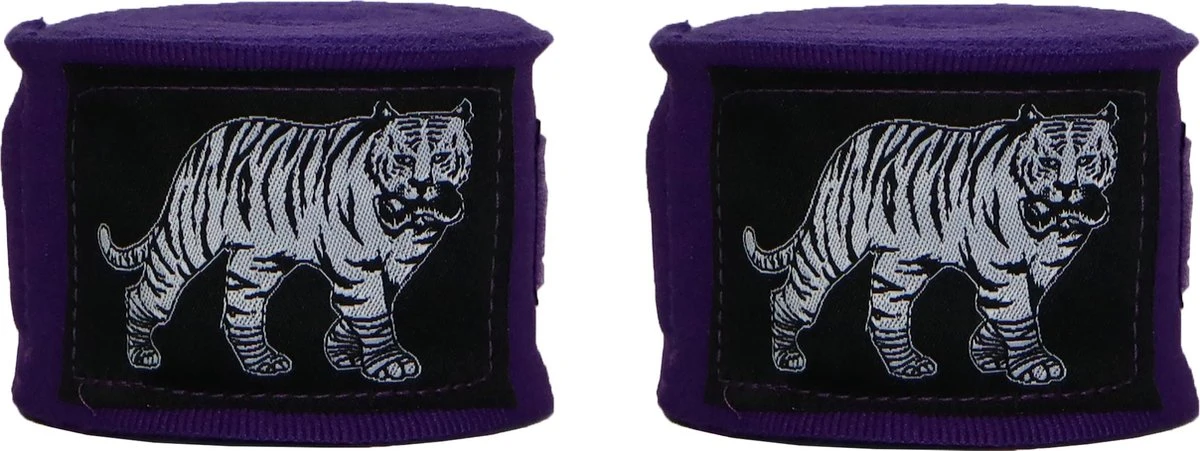 ORCQ Tiger Boxing Handwraps- Boks Wraps - Boksbandages - Kickboks Bandage - Paar - 250cm Paars 5 ORCQ Tiger Boxing Handwraps- Boks Wraps - Boksbandages - Kickboks Bandage - Paar - 250cm Paars - Afbeelding 3