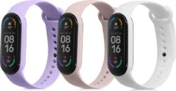 Kwmobile Horlogeband Voor Xiaomi Mi Smart Band 6 / Mi Band 6 / Band 5 - 3x Siliconen Bandje In Wit / Oudroze / Lavendel - Voor Fitnesstracker