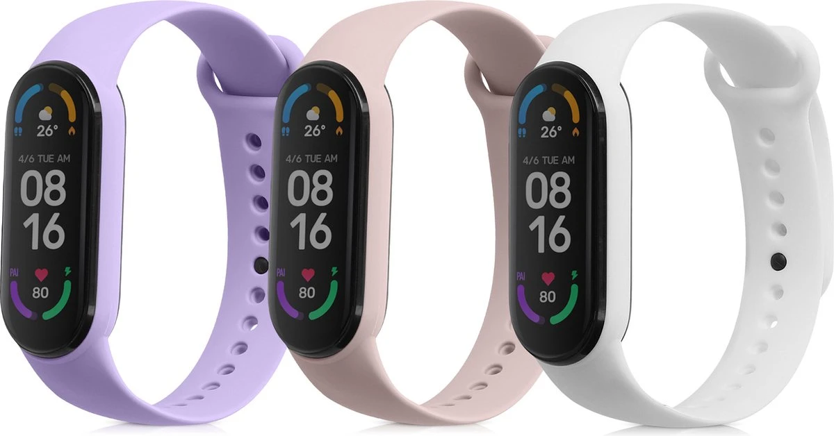 Kwmobile Horlogeband Voor Xiaomi Mi Smart Band 6 / Mi Band 6 / Band 5 - 3x Siliconen Bandje In Wit / Oudroze / Lavendel - Voor Fitnesstracker 3 Kwmobile Horlogeband Voor Xiaomi Mi Smart Band 6 / Mi Band 6 / Band 5 - 3x Siliconen Bandje In Wit / Oudroze / Lavendel - Voor Fitnesstracker