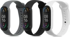 Kwmobile Horlogeband Voor Xiaomi Mi Smart Band 6 / Mi Band 6 / Band 5 - 3x Siliconen Bandje In Zwart / Donkergrijs / Wit - Voor Fitnesstracker