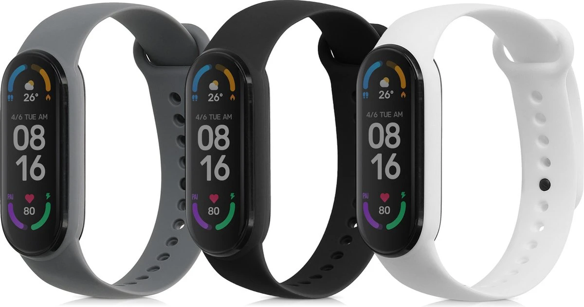 Kwmobile Horlogeband Voor Xiaomi Mi Smart Band 6 / Mi Band 6 / Band 5 - 3x Siliconen Bandje In Zwart / Donkergrijs / Wit - Voor Fitnesstracker 3 Kwmobile Horlogeband Voor Xiaomi Mi Smart Band 6 / Mi Band 6 / Band 5 - 3x Siliconen Bandje In Zwart / Donkergrijs / Wit - Voor Fitnesstracker