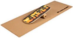 BoarderKING Indoorboard Classic Balance Board + Mat + Rol Hout/kurk Geel