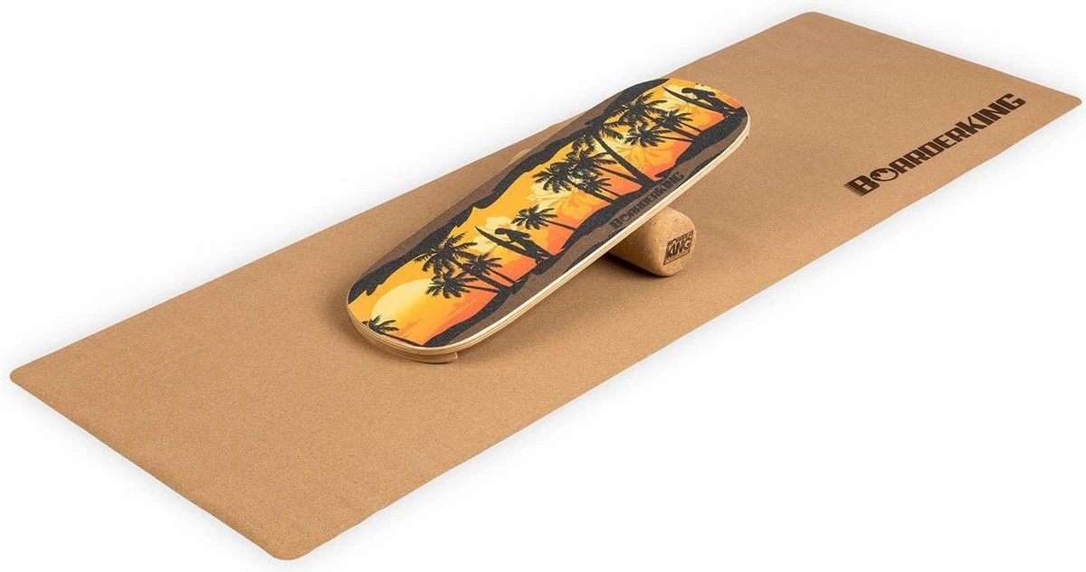 BoarderKING Indoorboard Classic Balance Board + Mat + Rol Hout/kurk Geel 3 BoarderKING Indoorboard Classic Balance Board + Mat + Rol Hout/kurk Geel