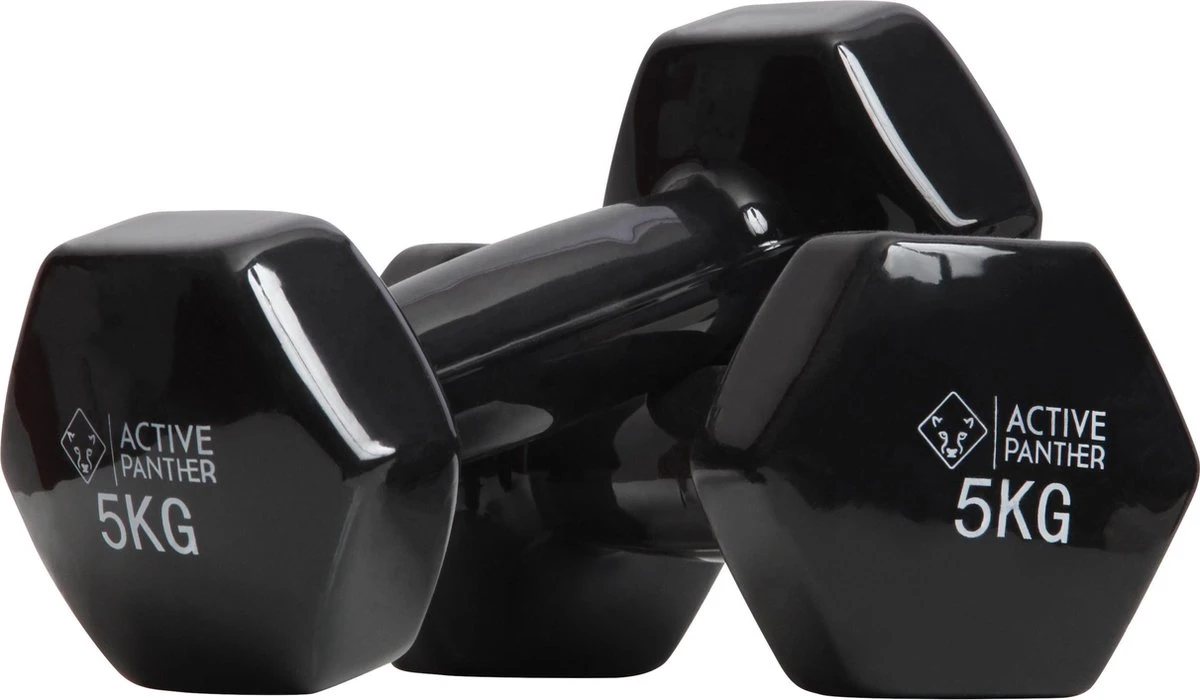 Active Panther Dumbbell Set 2 X 5 KG - 10 Kg Totaal - Vinyl - Zwart 3 Active Panther Dumbbell Set 2 X 5 KG - 10 Kg Totaal - Vinyl - Zwart