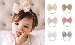 6 Stuks - Meisjes Baby Haarbandjes Met Strik - Roze - Beige - Grijs - Wit (0-5 Jaar)