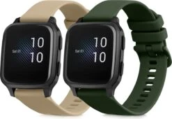 Kwmobile 2x Armband Voor Garmin Venu Sq Music / Sq - Bandjes Voor Fitnesstracker In Donkergroen / Beige