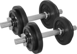 Tunturi Gewichten Gietijzer Totaal 20kg - Halterset Met Schroefsluiting - Dumbbell Set - 2 Halterstangen - 30mm - Incl. Gratis Fitness App