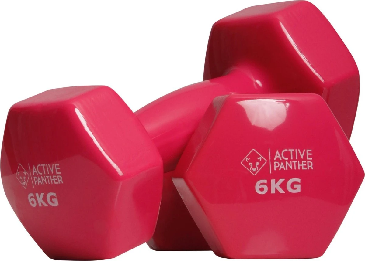 Active Panther Dumbbell Set 2 X 6 KG - 12 Kg Totaal - Vinyl - Roze 3 Active Panther Dumbbell Set 2 X 6 KG - 12 Kg Totaal - Vinyl - Roze