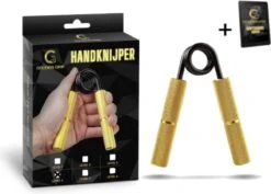 Gouden Grip Handknijper Level 4 (90kg) + GRATIS Griptraining E-book - Handtrainer - Handgripper - Handknijper Fitness - Knijphalter - Onderarm Trainer - Heavy Grip - Buigveer