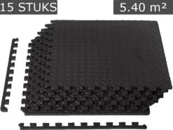 Meisterhome ® Geluidsdempende Sport EVA Puzzelmat Set - Waterdichte Fitness Mat Met Mooie Afgewerkte Randen - Zachte Yogamat Easy Installeren/schoonmaken - Fitnessruimte/meditatie - Warmte Isolerend - 60 X 60 X 1 Cm - 15 Stuks 5.40 M²- Zwart