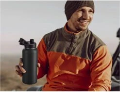 Bidon - Onyx Black - 1 Liter - Gratis Extra Dop Met Rietje & Drinktuit - Bidon Met Rietje - Isoleerfles - BPA Vrij - Lekvrij - Bidon 1 Liter -Merkloos Winkel 1200x926