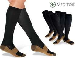 MeditorPlus Copper Therapeutische Compressiesokken Kopergeweven Reissokken Compressiekousen Steunkousen Koper Vezels | Set Van 3 Paren - Zwart - L/XL