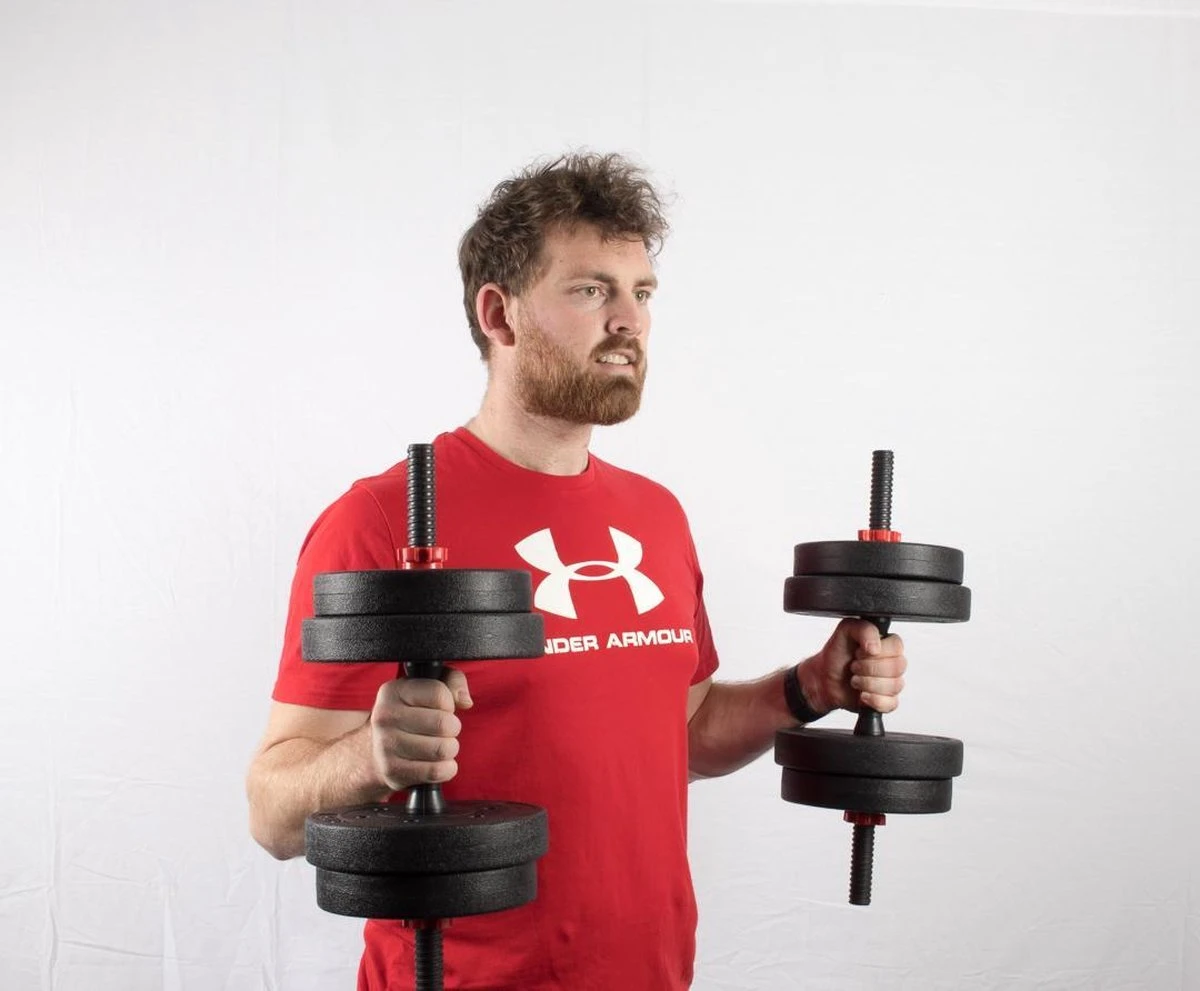 Dumbbellset 25 Kg Met Halterstang - Dumbbells Verstelbaar - Halterset - Fitness Gewichten Set - Rood/zwart 8 Dumbbellset 25 Kg Met Halterstang - Dumbbells Verstelbaar - Halterset - Fitness Gewichten Set - Rood/zwart - Afbeelding 6