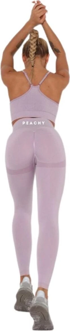 Peachy® Sportlegging Dames Met Top - Sportkleding - Sportbroek - Sportshirt - Fitness Set - Scrunch Butt - Dames Legging - Fashion Legging - Broeken - Sport Set - Fitness Wear - Lichtpaars - Maat L - High Waist -Merkloos Winkel 255x1200