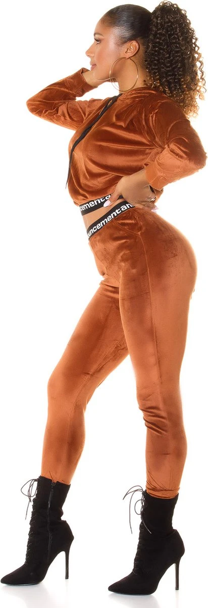 Dames Huispak | Tracksuit | Joggingpak | High Enkel | Crop Top | 2-Delig Home Wear | Velours | Trainingspak | Sport Kleding | Bruin | Maat S 4 Dames Huispak | Tracksuit | Joggingpak | High Enkel | Crop Top | 2-Delig Home Wear | Velours | Trainingspak | Sport Kleding | Bruin | Maat S - Afbeelding 2