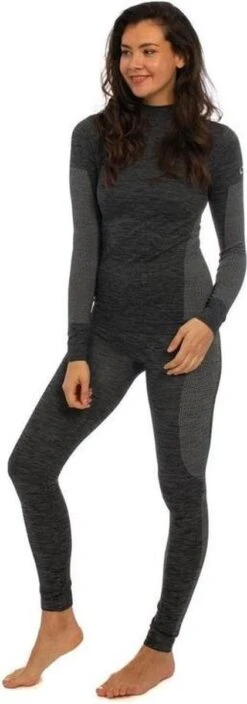 Merkloos Thermo Onderkleding Set Voor Dames Zwart Melange - Maat S - Shirt Lange Mouw En Broek - Wintersport Kleding - Thermokleding -Merkloos Winkel 421x1200 3