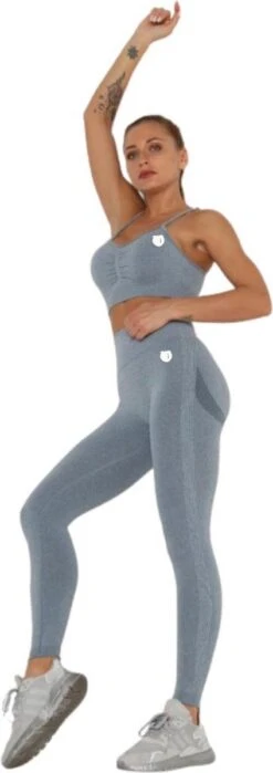 Peachy® Sportlegging Dames Met Top - Sportkleding - Sportbroek - Sportshirt - Sportoutfit - Sporttop - Yoga - Fitness Set - Scrunch Butt - Dames Legging - Fashion Legging - Broeken - Gym Sports - Blauw - Maat S - High Waist -Merkloos Winkel 424x1200 9