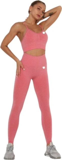 Peachy® Sportlegging Dames Met Top - Sportkleding - Sportbroek - Sportshirt - Sportoutfit - Sporttop - Yoga - Fitness Set - Scrunch Butt - Dames Legging - Fashion Legging - Broeken - Gym Sports - Roos - Maat L - High Waist -Merkloos Winkel 463x1200 9