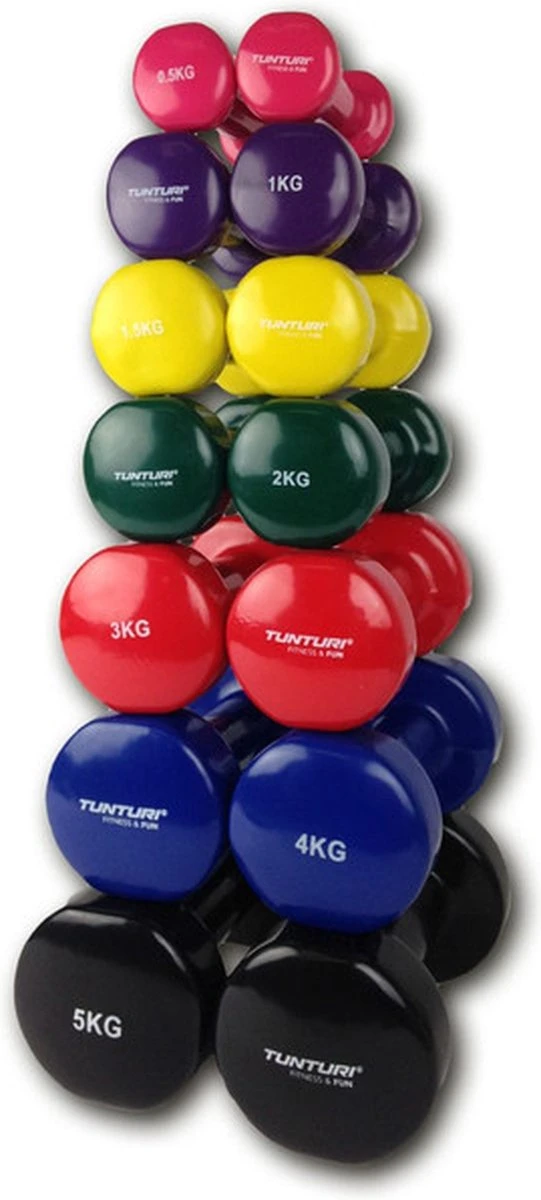 Tunturi Dumbbell Set - 2 X 1,0 Kg - Vinyl - Paars - Incl. Gratis Fitness App 5 Tunturi Dumbbell Set - 2 X 1,0 Kg - Vinyl - Paars - Incl. Gratis Fitness App - Afbeelding 3
