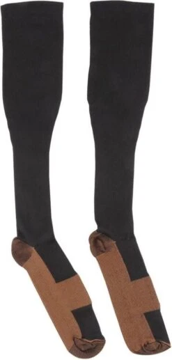 Duopack Compressiekousen / Steunkousen - Elastische Hardloop / Sport / Vliegtuig Compressie Sokken - Running Travel Sock - Reissokken / Reis Kousen - Heren - Kopergewoven - Set Van 2 Paar - Maat 41/42/43/44/45/46 - XL - Zwart -Merkloos Winkel 573x1200 2