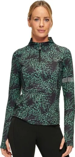 Active Panther Julia Zip Leo Top In De Kleur Groen, Dames Loopshirt Sport Training Shirt Met Lange Mouwen, -Merkloos Winkel 577x1200 3