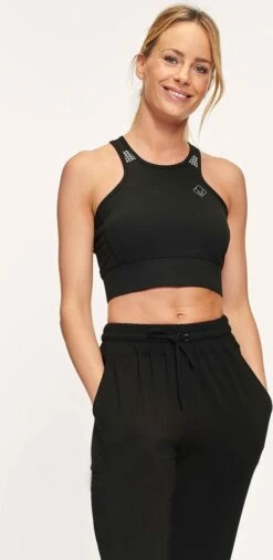 Active Panther T-shirt Jessy Tanktop Solid Black, Tanktop Voor Dames, Mouwloos, Sportbeha, Rouwen Hoge Hals Lange Sport Beha Racerback Crop Top Yoga Tanktop Met Ingebouwde Beha