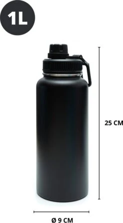 Bidon - Onyx Black - 1 Liter - Gratis Extra Dop Met Rietje & Drinktuit - Bidon Met Rietje - Isoleerfles - BPA Vrij - Lekvrij - Bidon 1 Liter -Merkloos Winkel 666x1200 4