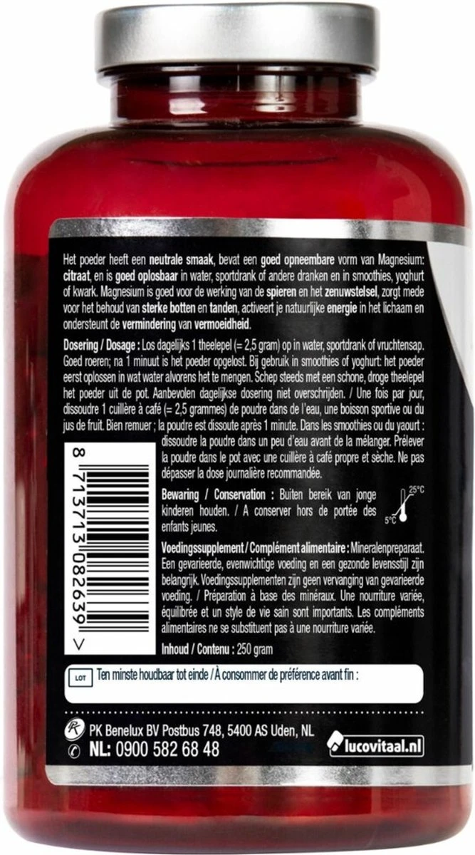 Lucovitaal - Magnesium - 400mg Citraat Poeder - 250 Gr - 100 Doseringen 4 Lucovitaal - Magnesium - 400mg Citraat Poeder - 250 Gr - 100 Doseringen - Afbeelding 2