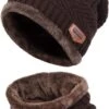 Merkloos Gebreide Beanie Muts En Sjaal Set | Warme Bonnet Winter Muts Met Colsjaal Nekwarmer | Halswarmer Wintermuts Wol Gevoerd | Warme & Zachte Fleece Voering | Unisex | Voor Dames En Heren | Volwassenen - Koffie - Coffee -Merkloos Winkel 714x1200 3