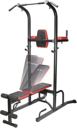 Fitness Trainer - Pull Up Toren - Dip Station – Push Up Bar - Dip Rack Halterbank Inc. 50 Kg GEWICHTEN + Sportbank Fitnessbank + Halterschijven + 3 Halterstangen - Multifunctioneel - Volledig Instelbaar - Opklapbaar -Merkloos Winkel 723x1200 2