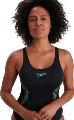Speedo Placement Muscleback Badpak Dames - Zwart / Groen - Maat 34 -Merkloos Winkel 740x1200