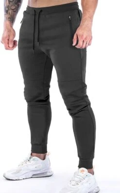Merkloos Joggingbroek Heren - Trainingsbroek Heren - Joggingbroek Heren Volwassenen - Sweatpants - Sportbroek Heren - Lange Sportbroek Met Rits - Aansluitend - Maat S - Zwart
